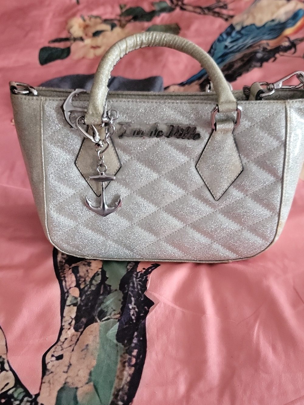 Lux de Ville Silver Quilted Satchel with Anchor Charm